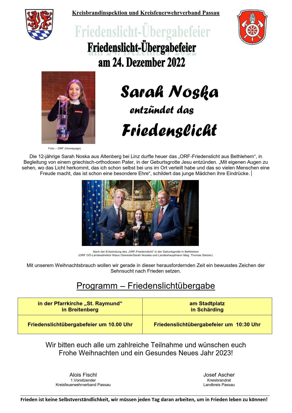 Friedenslichtübergabefeier 2022